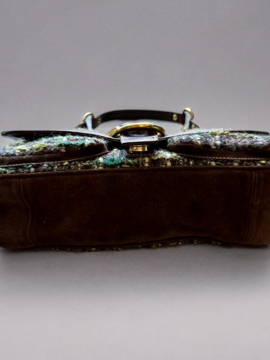 Coach Y2K Green Chelsea Tweed Brown Suede Shoulder Bag 8F18 - Picture 4 of 12